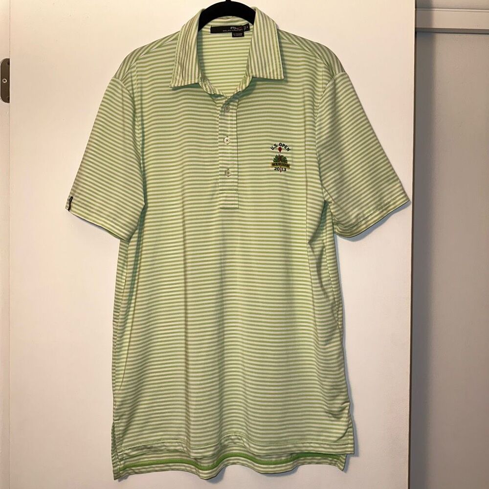 Ralph Lauren RLX Men’s Medium 2013 US Open Merion Green White Stripes Golf Shirt
